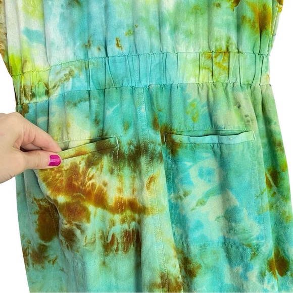 Handmade Tie Dye Jumpsuit Womens Size 8 Linen Jumper Pants Straight Leg Romper - Picture 7 of 14